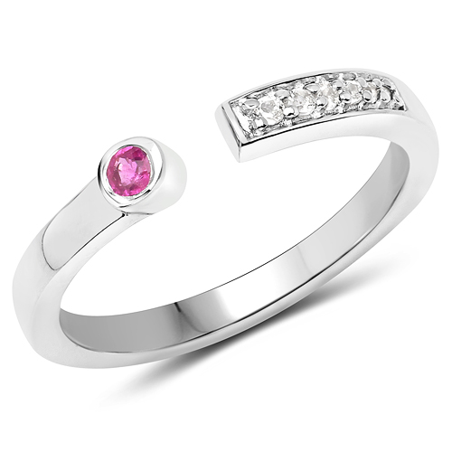 Ruby-0.10 Carat Genuine Ruby and White Topaz .925 Sterling Silver Ring