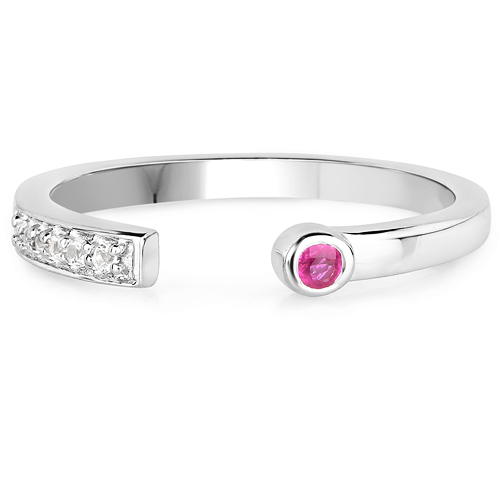0.10 Carat Genuine Ruby and White Topaz .925 Sterling Silver Ring