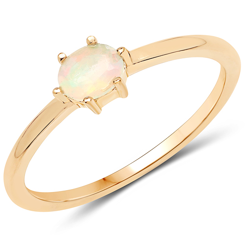 Rings-18K Yellow Gold Plated 0.22 Carat Genuine Ethiopian Opal .925 Sterling Silver Ring