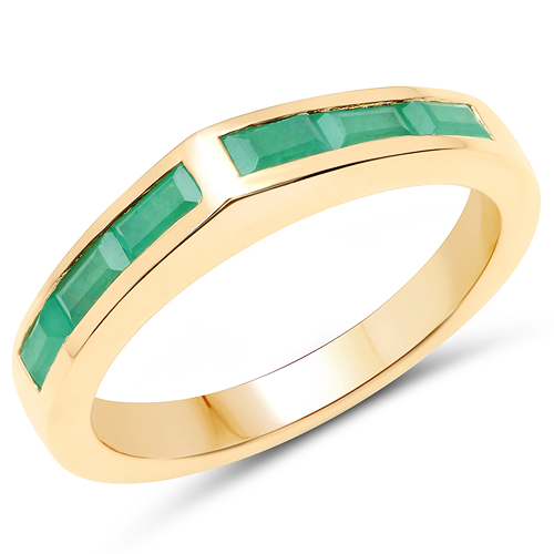 Emerald-18K Yellow Gold Plated 0.72 Carat Genuine Emerald .925 Sterling Silver Ring