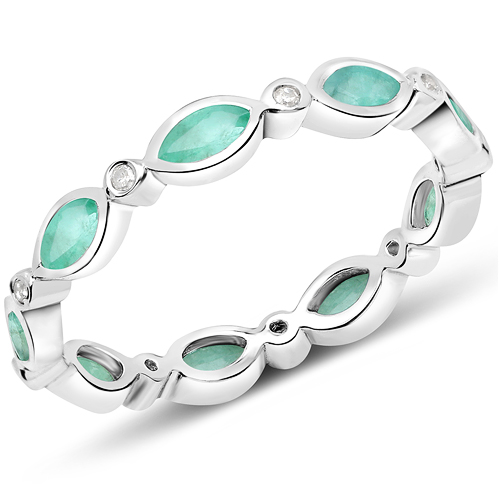 Emerald-0.68 Carat Genuine Emerald and White Diamond .925 Sterling Silver Ring