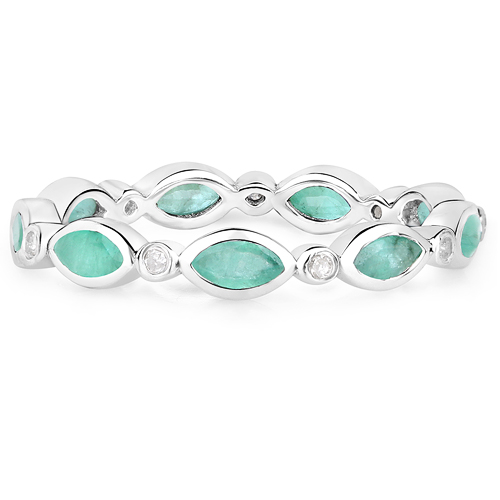 0.68 Carat Genuine Emerald and White Diamond .925 Sterling Silver Ring