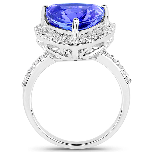 14K White Gold 6.40 Carat Genuine Tanzanite and White Diamond Ring