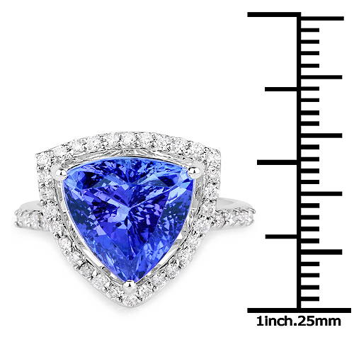 14K White Gold 6.40 Carat Genuine Tanzanite and White Diamond Ring