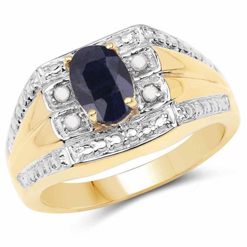 Sapphire-1.03 Carat Genuine Black Sapphire and White Diamond .925 Sterling Silver Ring