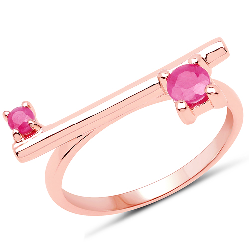 Ruby-18K Rose Gold Plated 0.38 Carat Genuine Ruby .925 Sterling Silver Ring