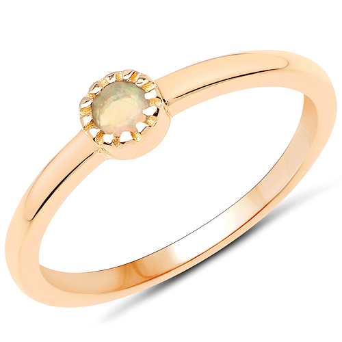 Rings-18K Yellow Gold Plated 0.09 Carat Genuine Ethiopian Opal .925 Sterling Silver Ring