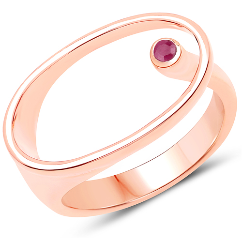 Ruby-18K Rose Gold Plated 0.08 Carat Genuine Ruby .925 Sterling Silver Ring