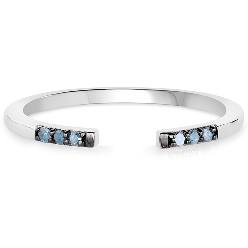 0.05 Carat Genuine Blue Diamond .925 Sterling Silver Ring