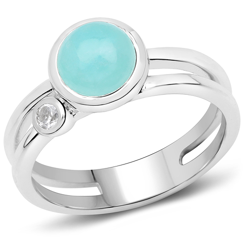 Rings-1.48 Carat Genuine Amazonite and White Topaz .925 Sterling Silver Ring