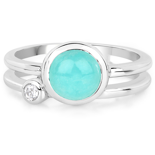 1.48 Carat Genuine Amazonite and White Topaz .925 Sterling Silver Ring