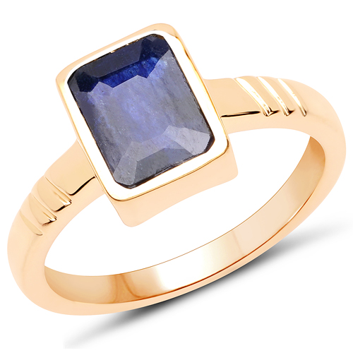 Sapphire-18K Yellow Gold Plated 2.50 Carat Glass Filled Sapphire .925 Sterling Silver Ring