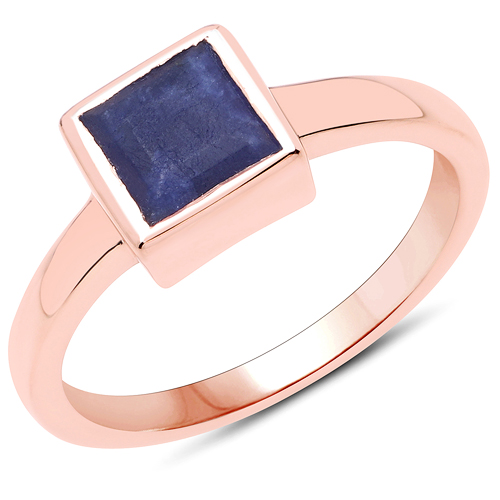 Rings-18K Rose Gold Plated 0.95 Carat Genuine Blue Aventurine .925 Sterling Silver Ring