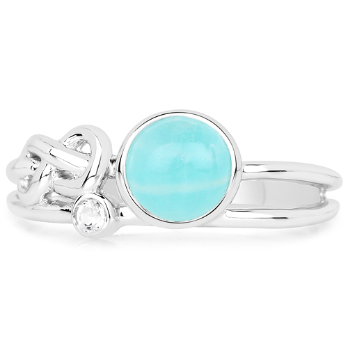 1.14 Carat Genuine Amazonite and White Topaz .925 Sterling Silver Ring