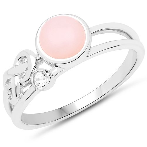 Opal-0.92 Carat Genuine Pink Opal and White Topaz .925 Sterling Silver Ring