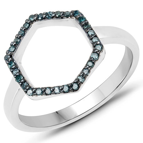Diamond-0.16 Carat Genuine Blue Diamond .925 Sterling Silver Ring