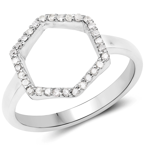 Diamond-0.16 Carat Genuine White Diamond .925 Sterling Silver Ring