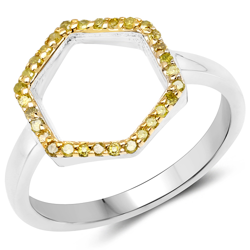 Diamond-0.16 Carat Genuine Yellow Diamond .925 Sterling Silver Ring