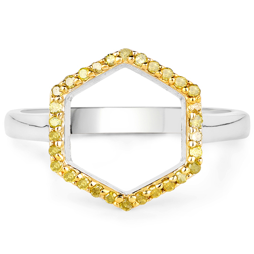 0.16 Carat Genuine Yellow Diamond .925 Sterling Silver Ring