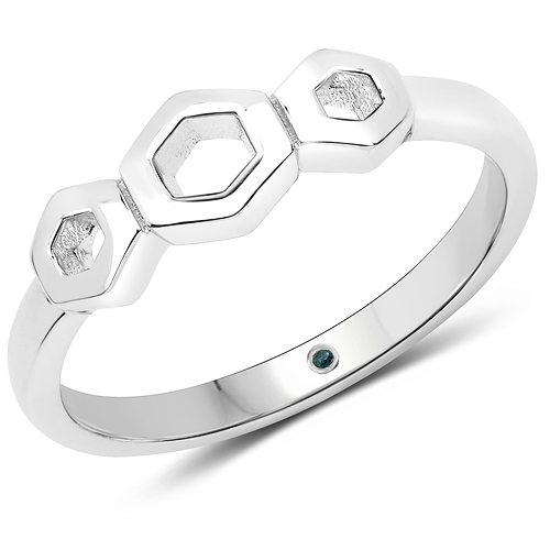 Diamond-0.004 Carat Genuine Blue Diamond .925 Sterling Silver Ring