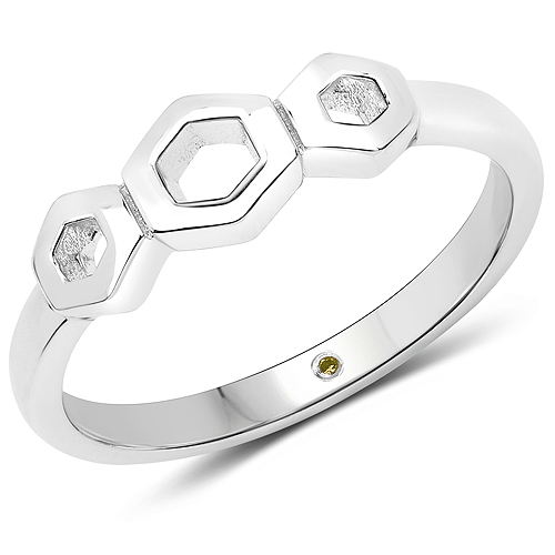 Diamond-0.00 Carat Genuine Yellow Diamond .925 Sterling Silver Ring