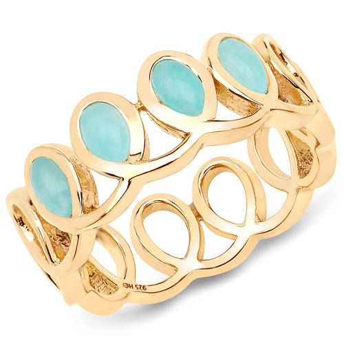 Rings-18K Yellow Gold Plated 0.84 Carat Genuine Amazonite .925 Sterling Silver Ring