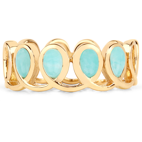 18K Yellow Gold Plated 0.84 Carat Genuine Amazonite .925 Sterling Silver Ring