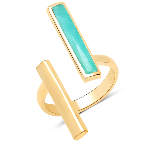 Rings-18K Yellow Gold Plated 4.50 Carat Genuine Amazonite .925 Sterling Silver Ring
