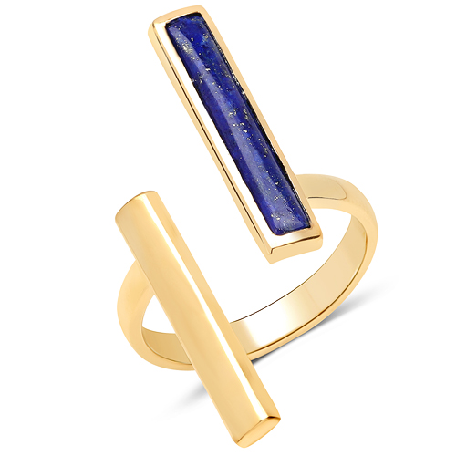 Rings-18K Yellow Gold Plated 0.80 Carat Genuine Lapis .925 Sterling Silver Ring