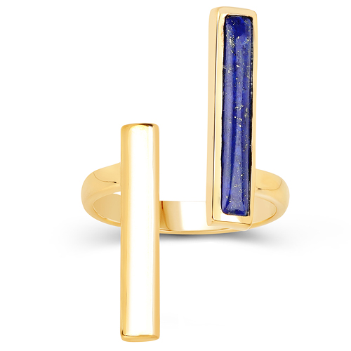 18K Yellow Gold Plated 0.80 Carat Genuine Lapis .925 Sterling Silver Ring
