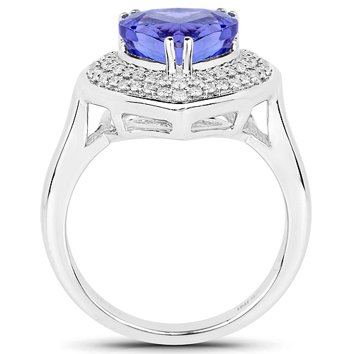 14K White Gold 4.13 Carat Genuine Tanzanite and White Diamond Ring