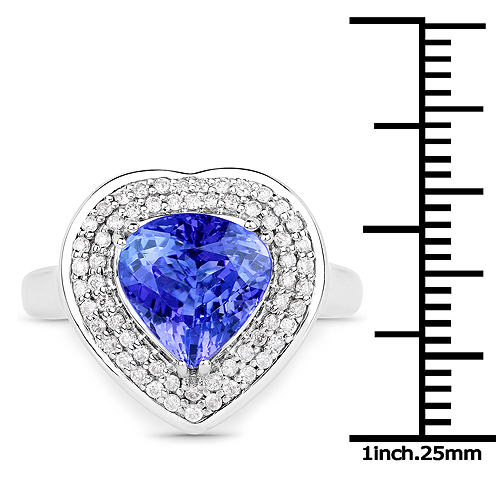 14K White Gold 4.13 Carat Genuine Tanzanite and White Diamond Ring