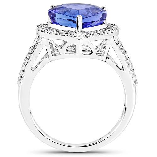 14K White Gold 5.29 Carat Genuine Tanzanite and White Diamond Ring