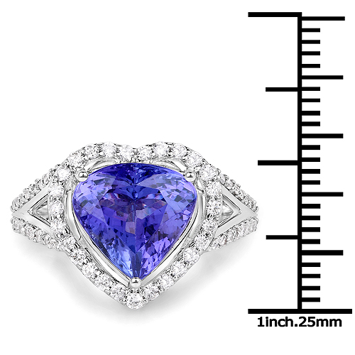14K White Gold 5.29 Carat Genuine Tanzanite and White Diamond Ring