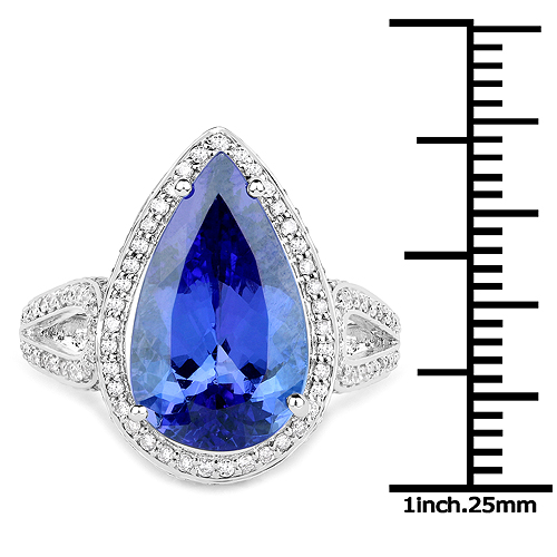 14K White Gold 6.72 Carat Genuine Tanzanite and White Diamond Ring