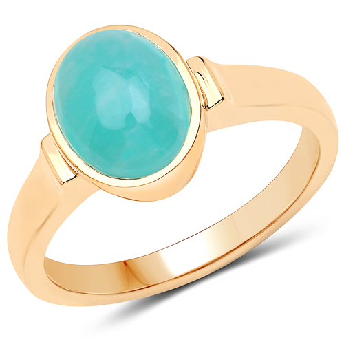 Rings-18K Yellow Gold Plated 1.95 Carat Genuine Amazonite .925 Sterling Silver Ring