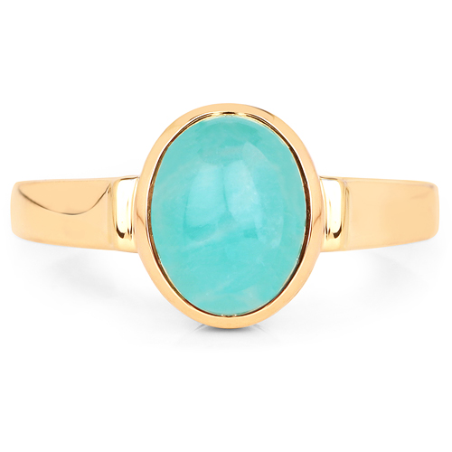 18K Yellow Gold Plated 1.95 Carat Genuine Amazonite .925 Sterling Silver Ring