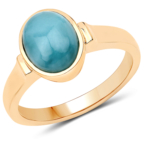 Rings-14K Yellow Gold Plated 2.48 Carat Genuine Larimar .925 Sterling Silver Ring