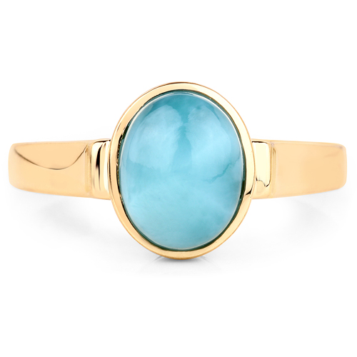 14K Yellow Gold Plated 2.48 Carat Genuine Larimar .925 Sterling Silver Ring