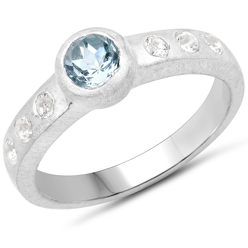Rings-0.84 Carat Genuine Blue Topaz and White Topaz .925 Sterling Silver Ring