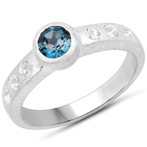 Rings-0.84 Carat Genuine London Blue Topaz and White Topaz .925 Sterling Silver Ring