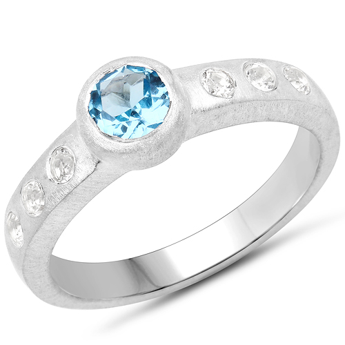 Rings-0.84 Carat Genuine Swiss Blue Topaz and White Topaz .925 Sterling Silver Ring