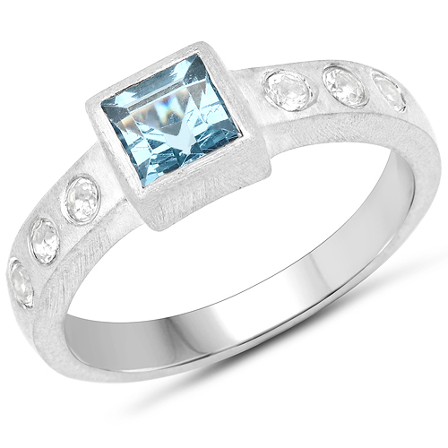 Rings-0.99 Carat Genuine Blue Topaz and White Topaz .925 Sterling Silver Ring