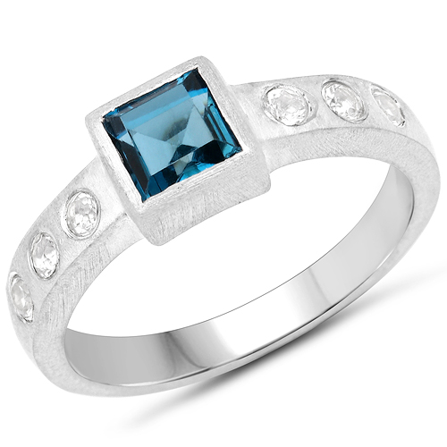 Rings-1.12 Carat Genuine London Blue Topaz and White Topaz .925 Sterling Silver Ring