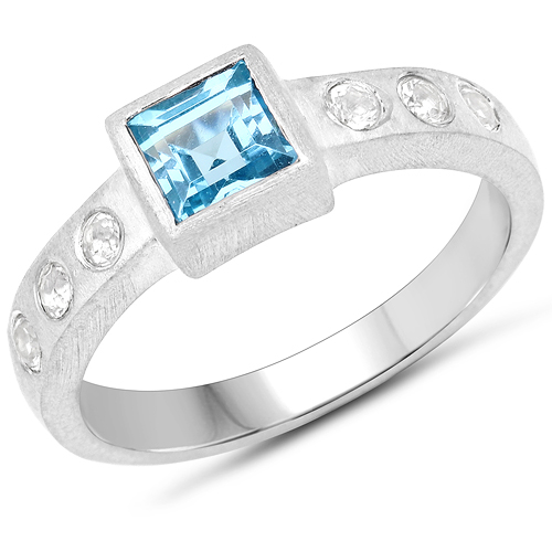 Rings-1.12 Carat Genuine Swiss Blue Topaz and White Topaz .925 Sterling Silver Ring