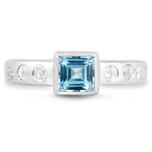 1.12 Carat Genuine Swiss Blue Topaz and White Topaz .925 Sterling Silver Ring