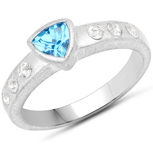 Rings-0.74 Carat Genuine Swiss Blue Topaz and White Topaz .925 Sterling Silver Ring