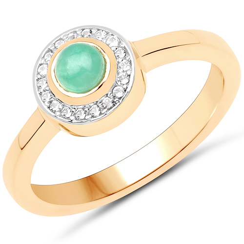 Emerald-18K Yellow Gold Plated 0.35 Carat Genuine Emerald and White Topaz .925 Sterling Silver Ring