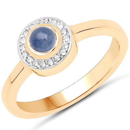 Sapphire-18K Yellow Gold Plated 0.60 Carat Genuine Blue Sapphire and White Topaz .925 Sterling Silver Ring