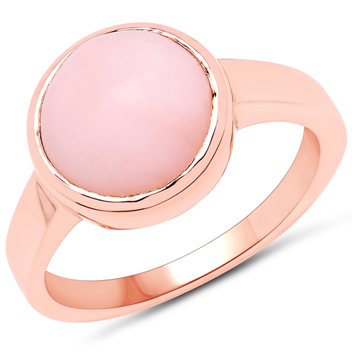Rings-18K Rose Gold Plated 2.85 Carat Genuine Pink Opal .925 Sterling Silver Ring